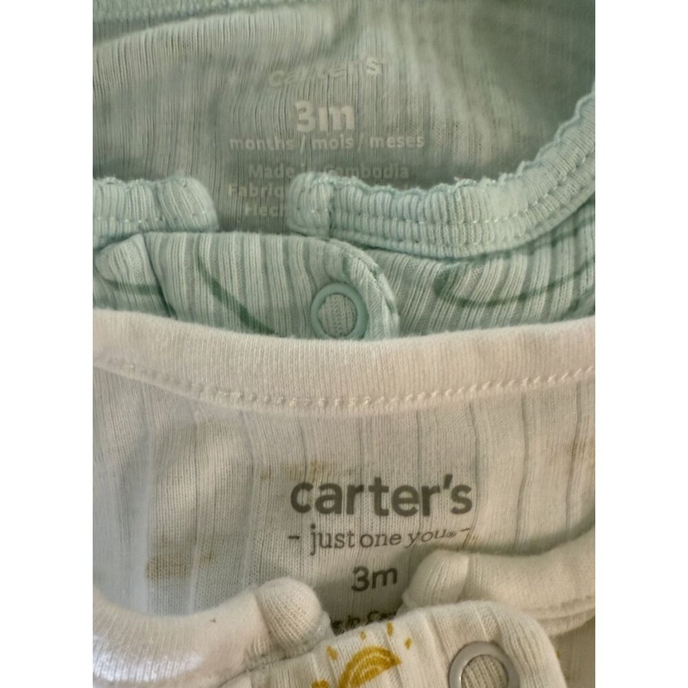 Carters Baby Long Sleeve Sleep Play Footed Onesies 3M Cotton Blend Green White - Picture 6 of 7